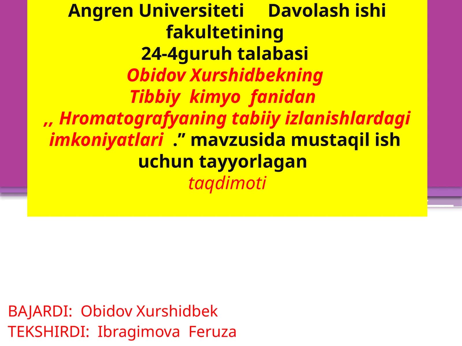 Tibbiy kimyo fanidan hromatografiya 1