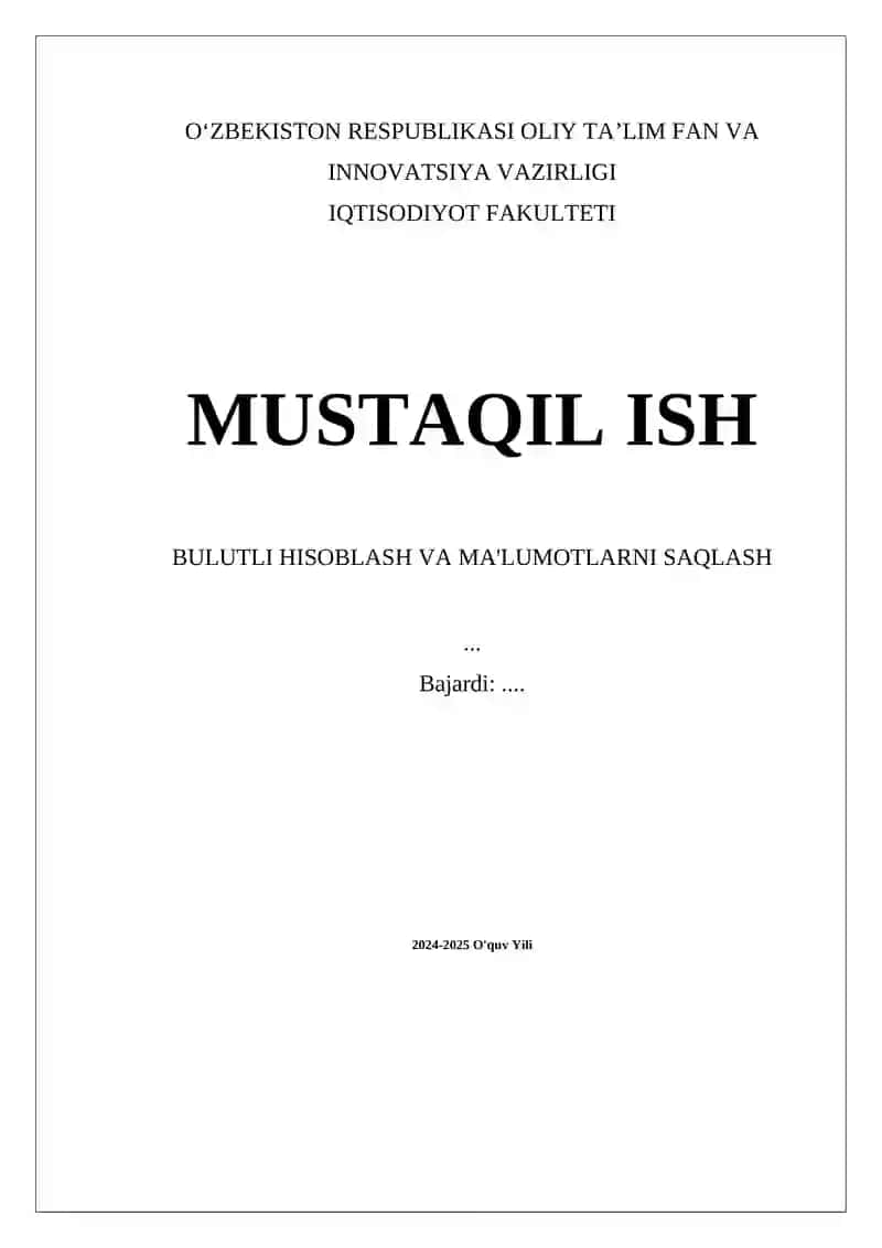 Bulutli hisoblash va ma'lumotlarni saqlash