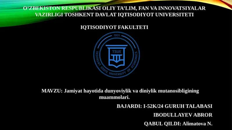 Jamiyathayotida dunyoviylik va diniylik munosibatlarini muammolari 1