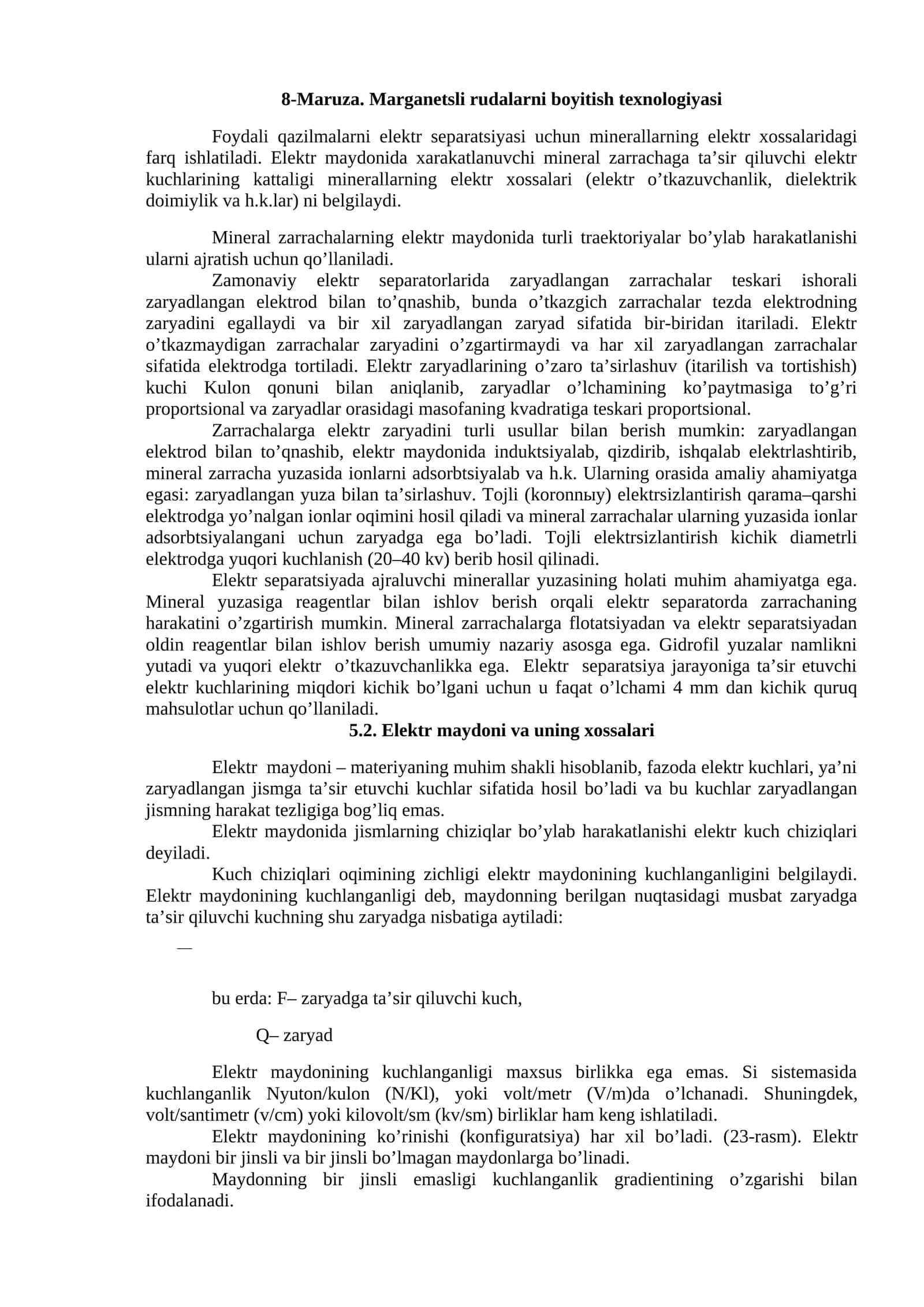 8-Maruza. Marganetsli rudalarni boyitish texnologiyasi 1