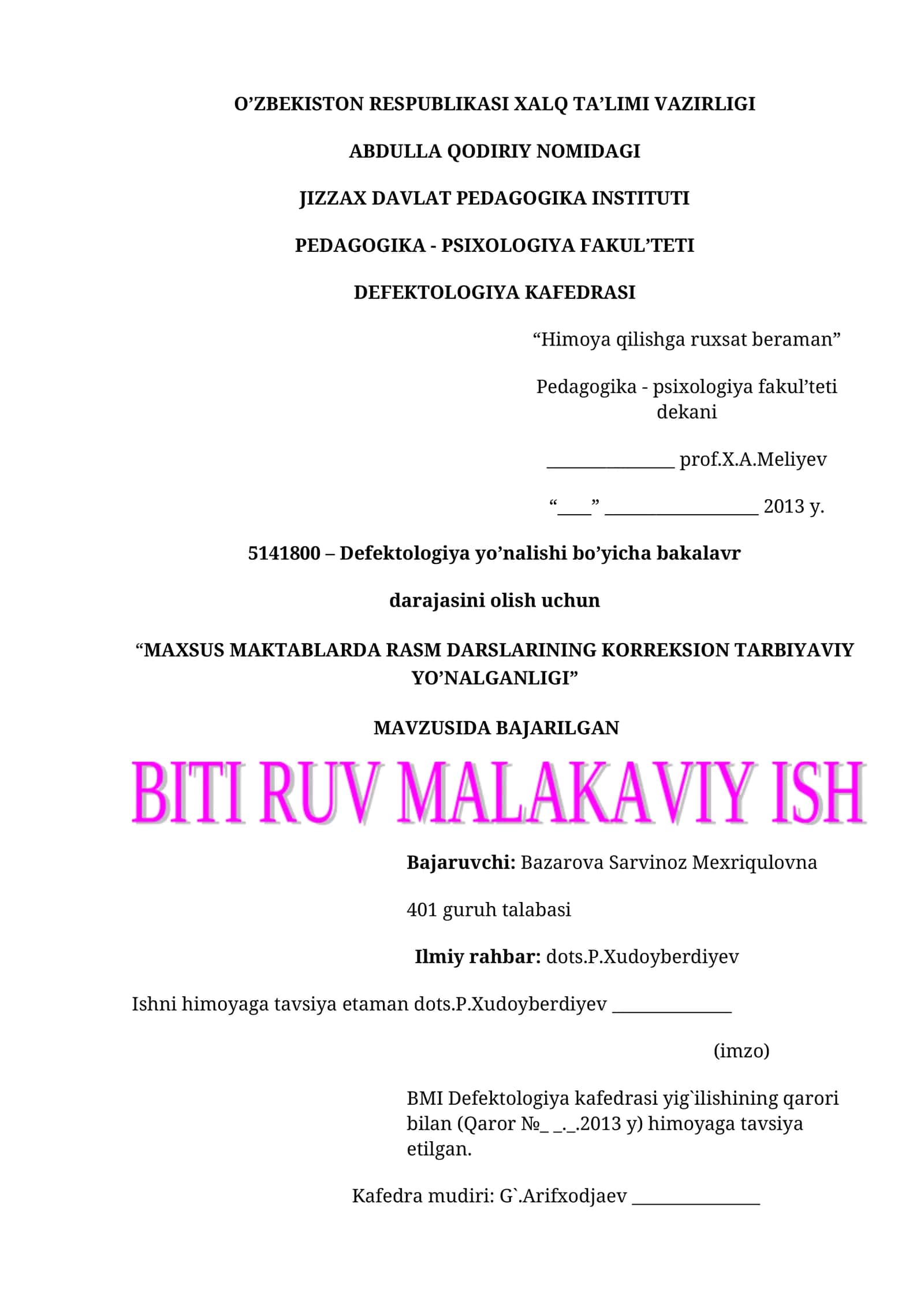 MAXSUS MAKTABLARDA RASM DARSLARINING KORREKSION TARBIYAVIY YO’NALGANLIGI 1
