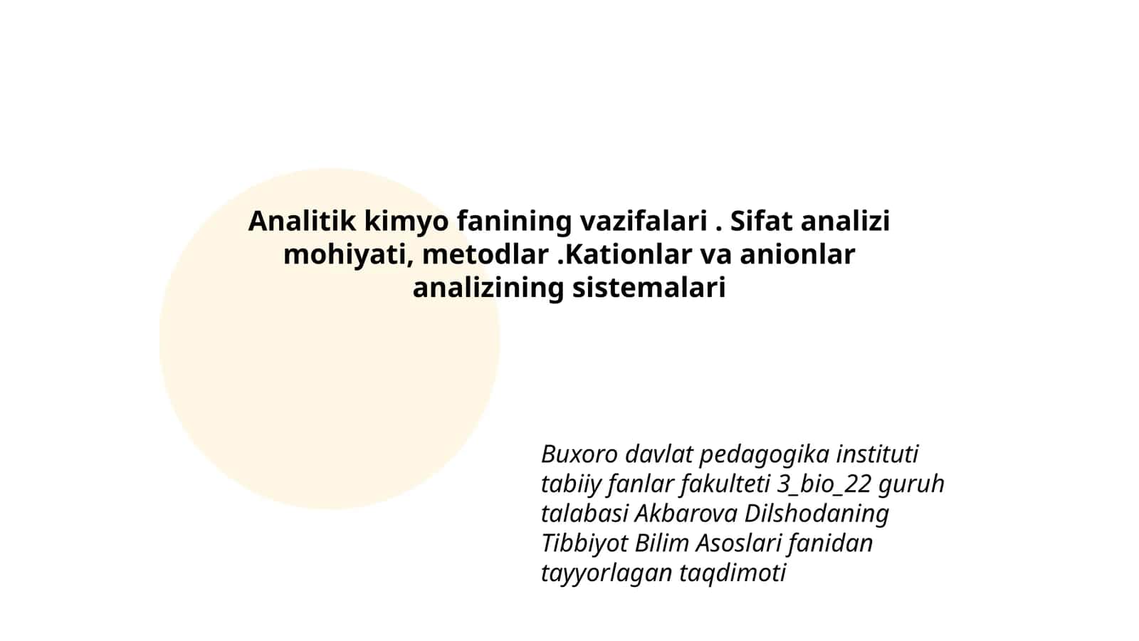 Tibbiyot Bilim Asoslari fanidan tayyorlagan taqdimoti 1