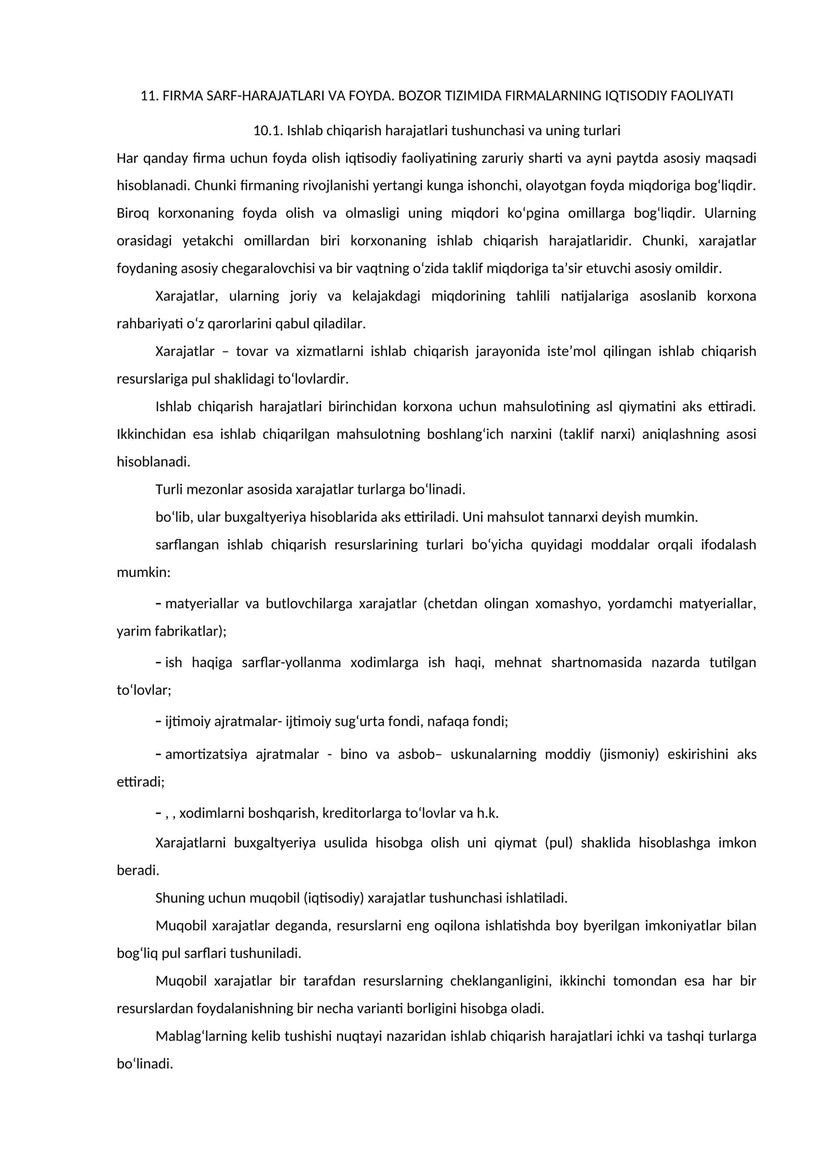 Ishlab chiqarish harajatlari 1