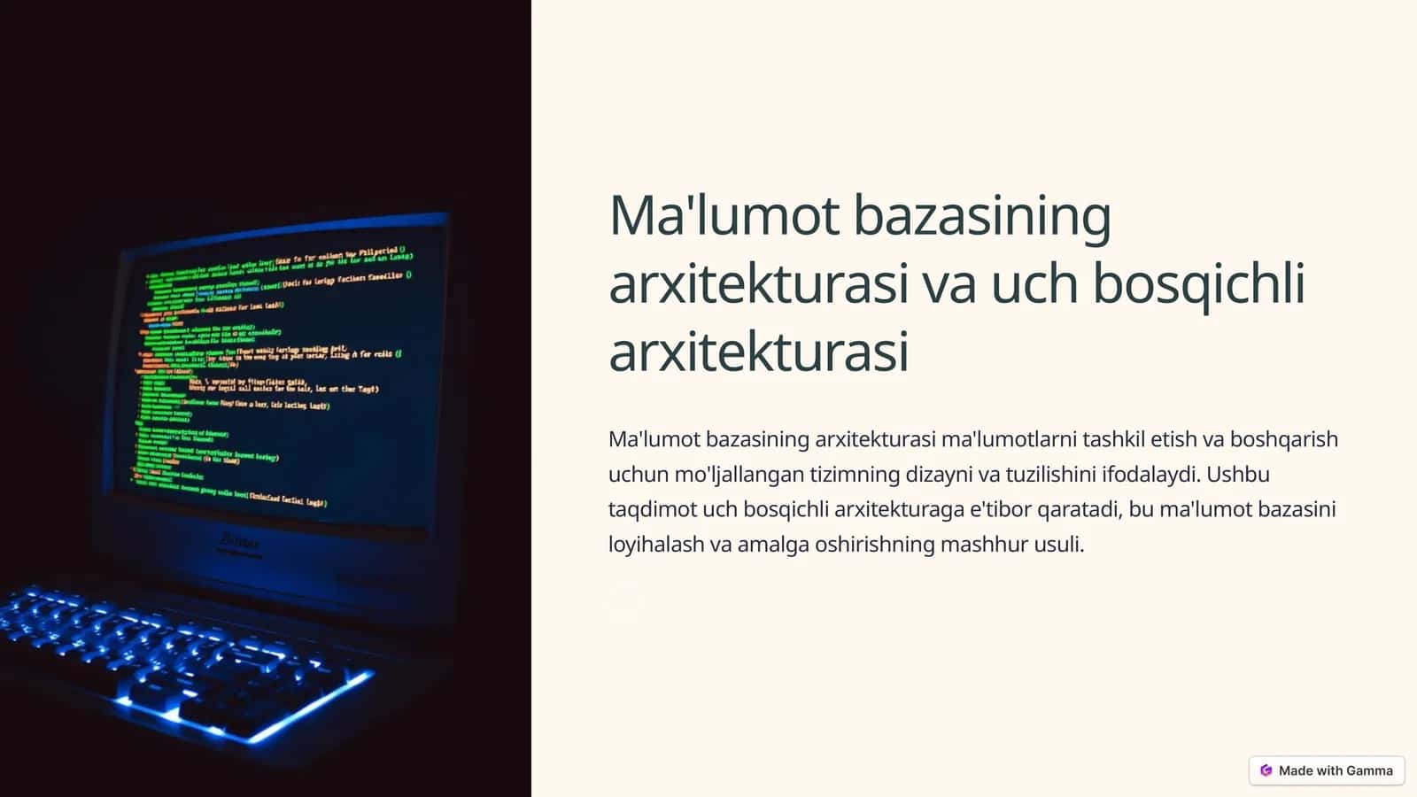 Ma'lumot bazasining arxitekturasi va uch bosqichli arxitekturasi 1