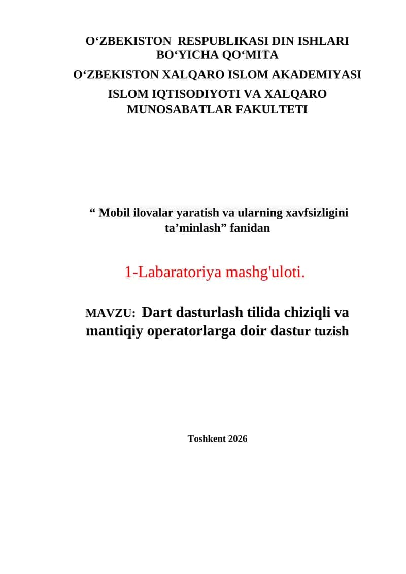Dart dasturlash tilida chiziqli va mantiqiy operatorlarga doir dastur tuzish 1