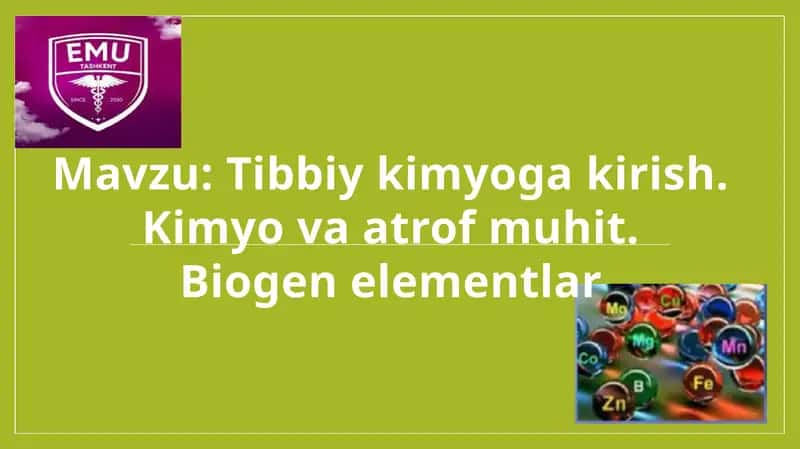 Tibbiykimyogakirish 1