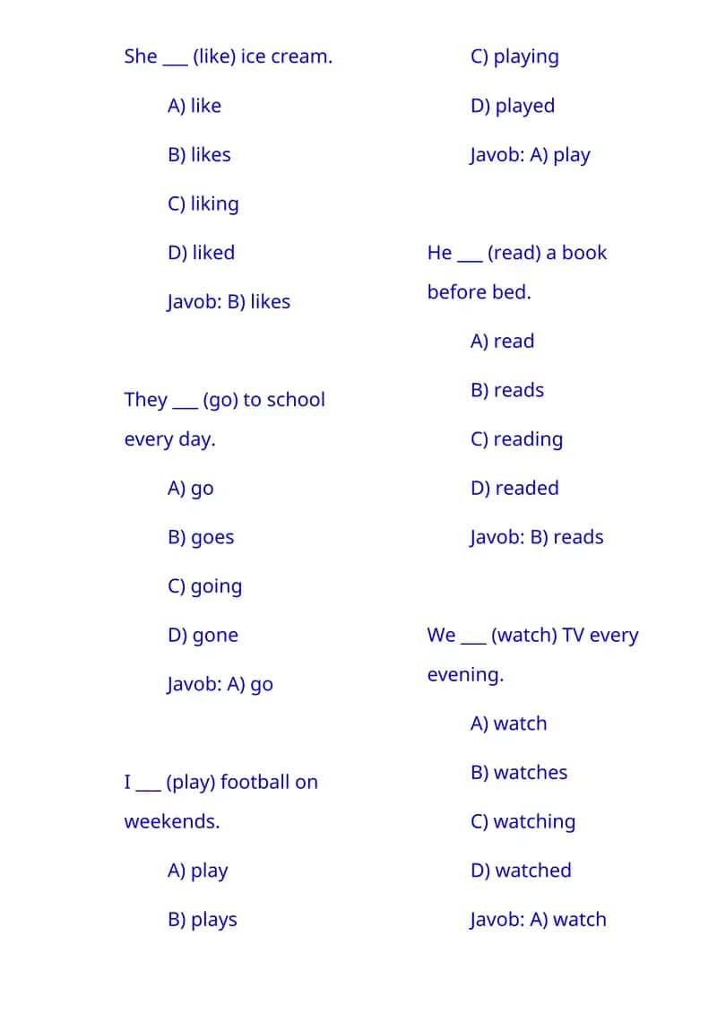 English Grammar Quiz 1