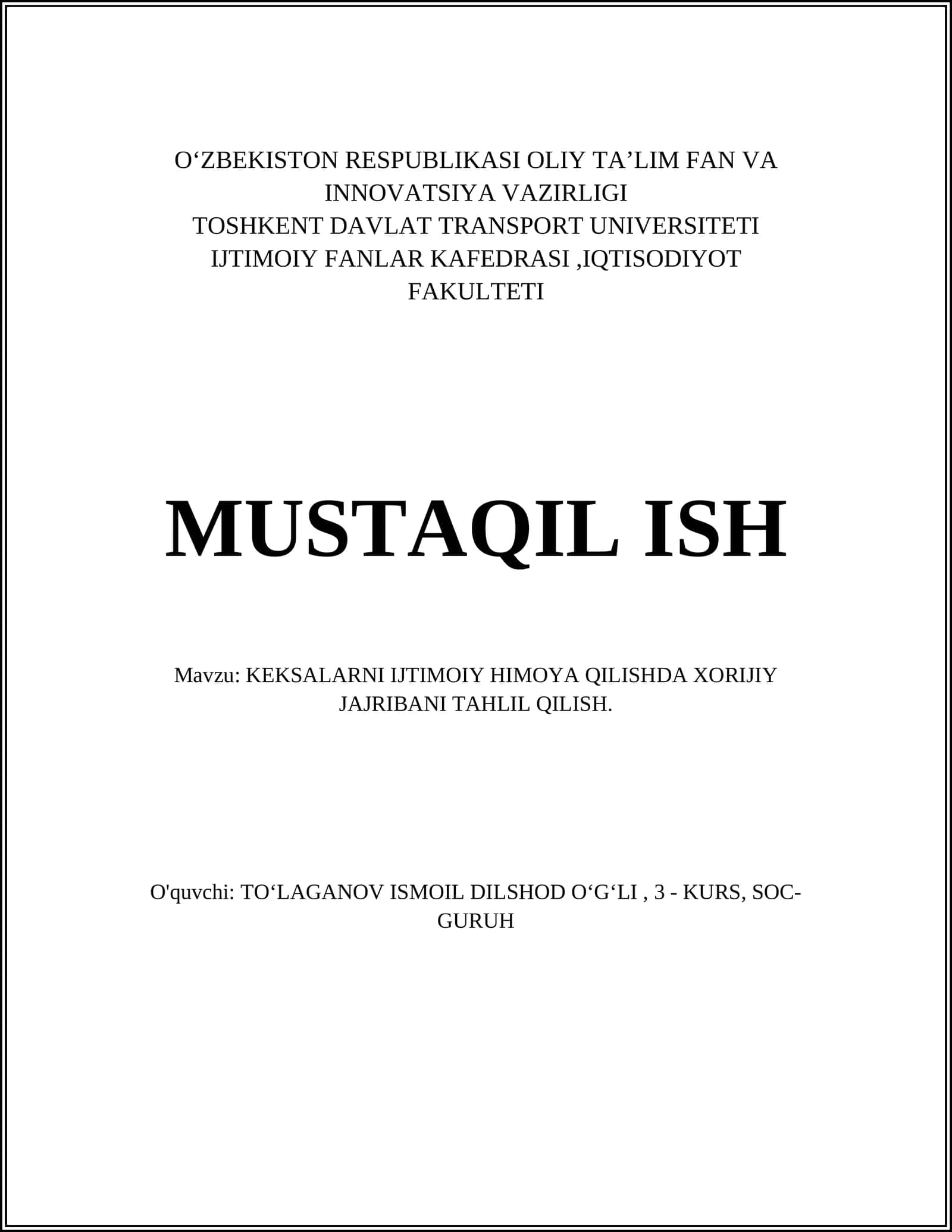 KEKSALARNI IJTIMOIY HIMOYA QILISHDA XORIJIY JAJRIBANI TAHLIL QILISH 1
