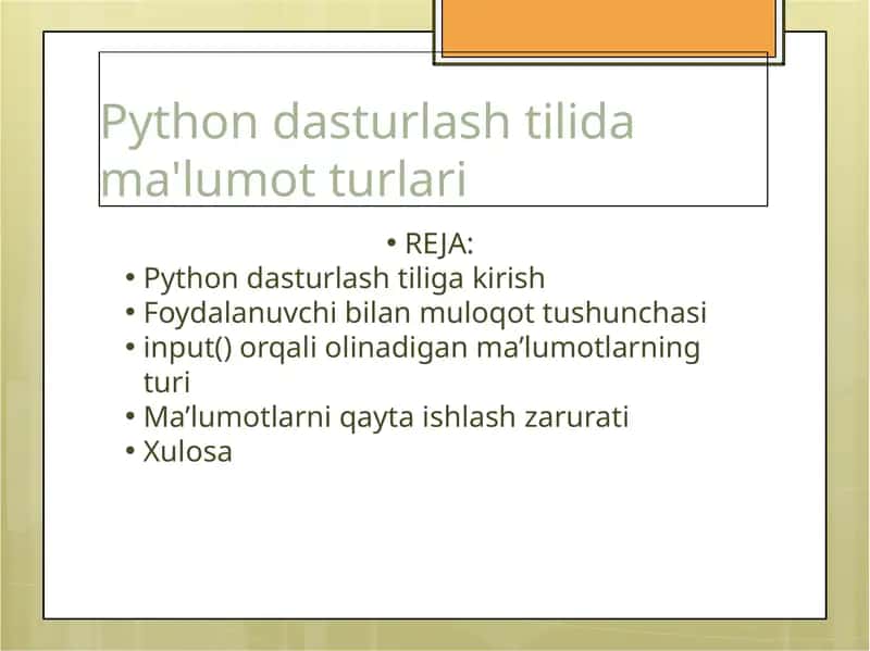 Python dasturlash tilida ma'lumot turlari 1