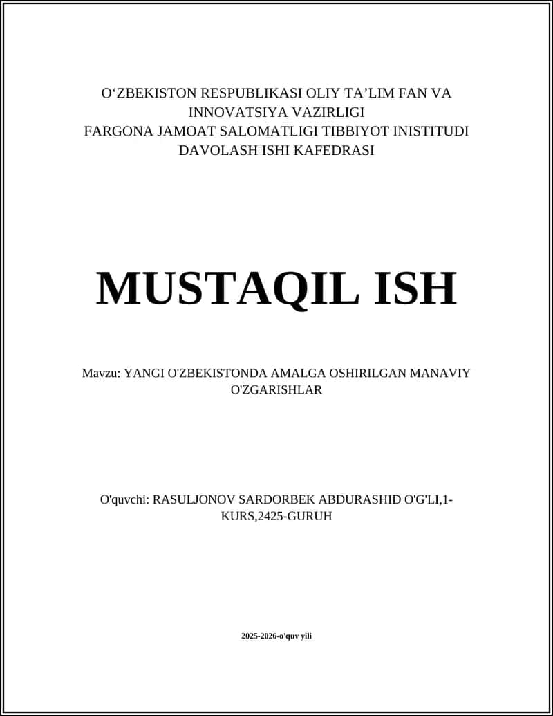 YANGI O'ZBEKISTONDA AMALGA OSHIRILGAN MANAVIY O'ZGARISHLAR 1