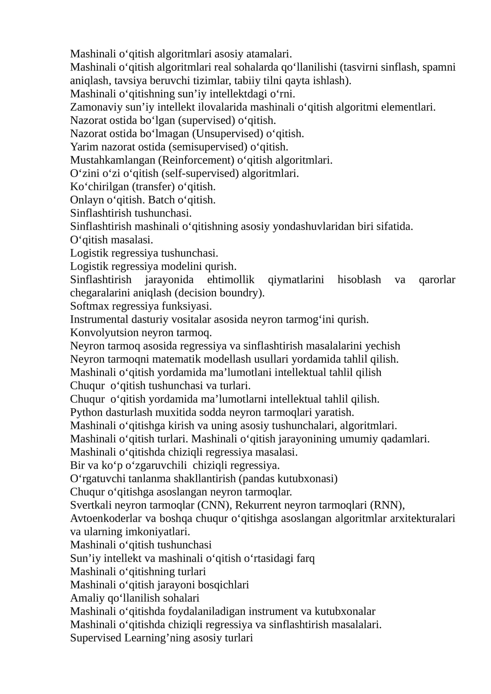 Mashinali o‘qitish algoritmlari 1