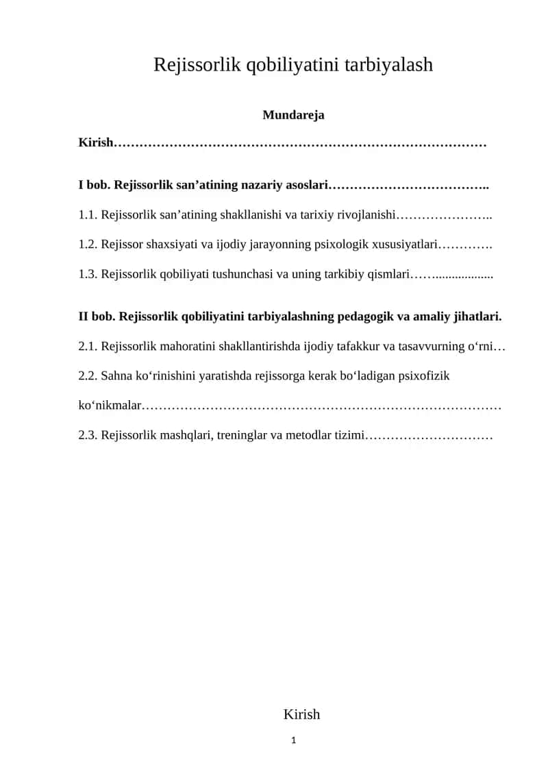 Rejissorlik qobiliyatini tarbiyalash 1