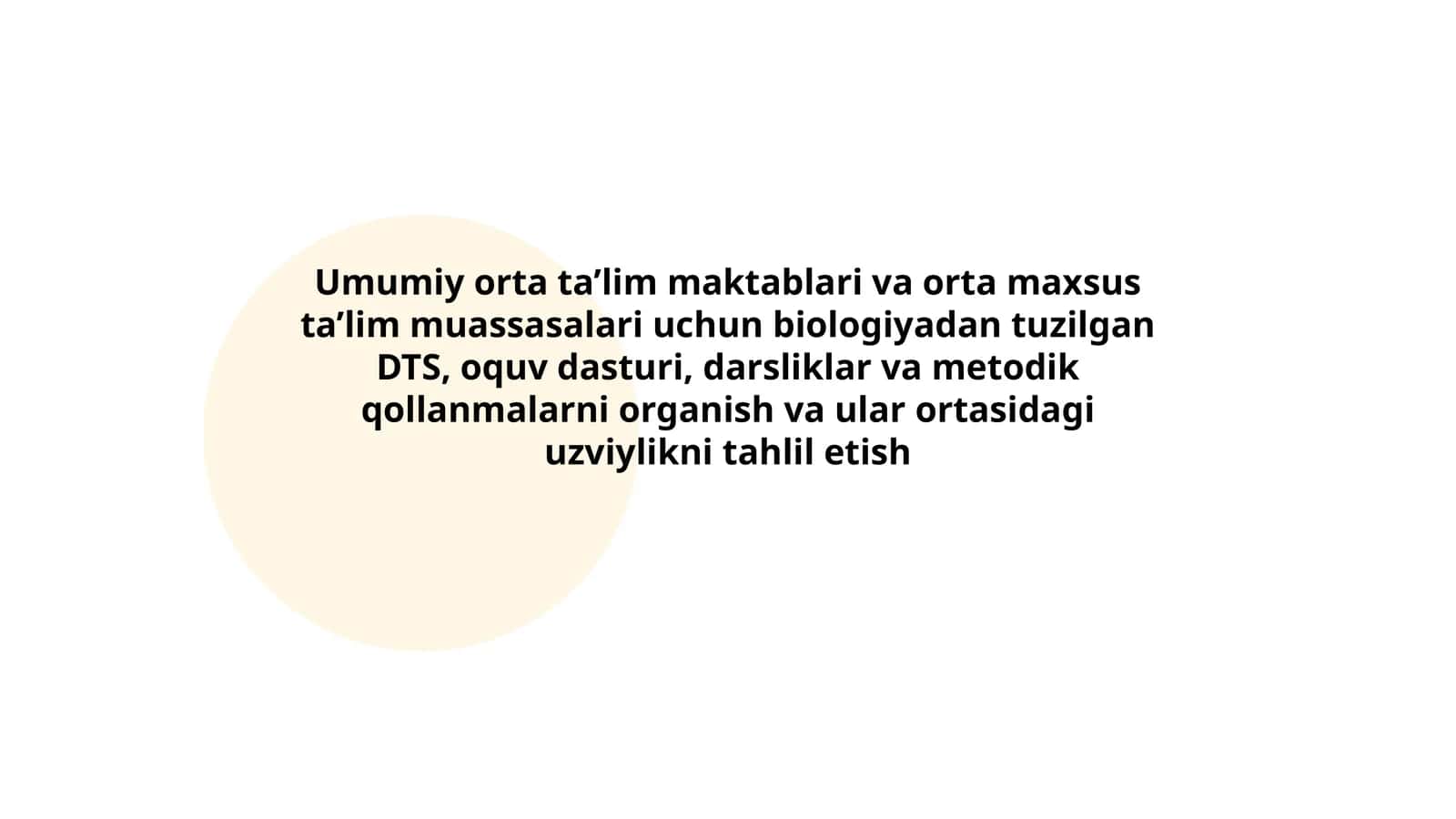 Biologiyadan tuzilgan DTS, oquv dasturi, darsliklar va metodik qollanmalarni organish va ular ortasidagi uzviylikni tahlil etish 1