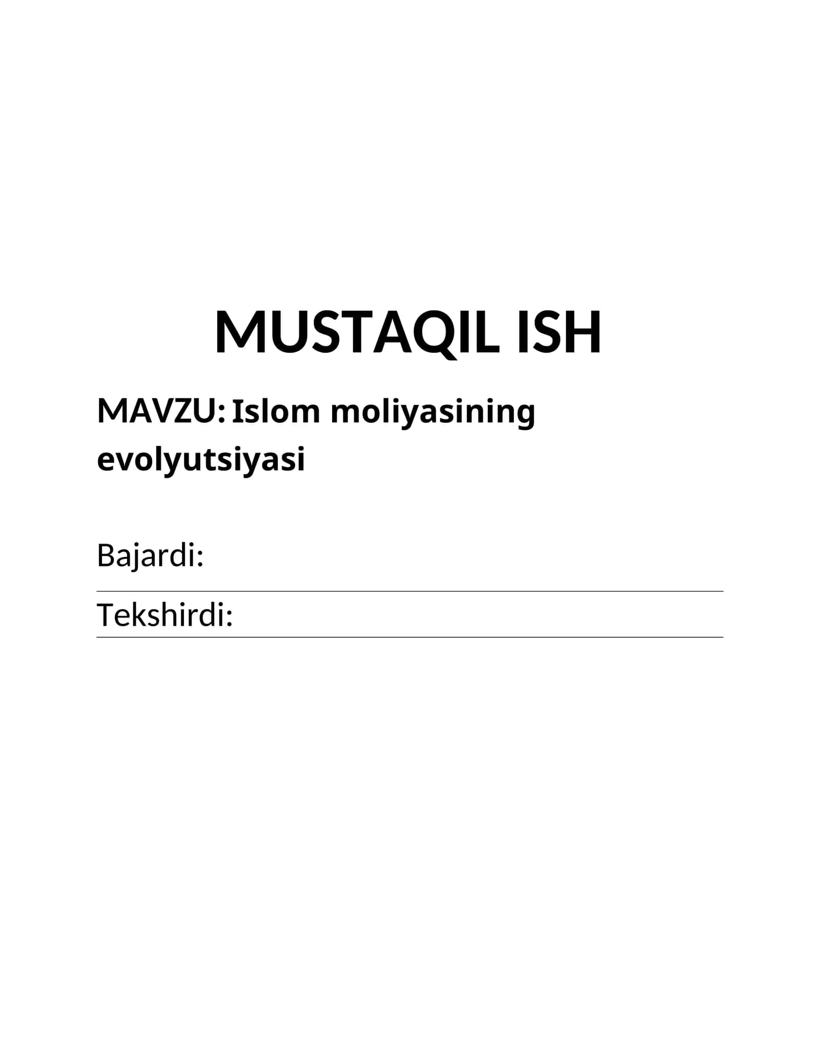Islom moliyasining evolyutsiyasi 1