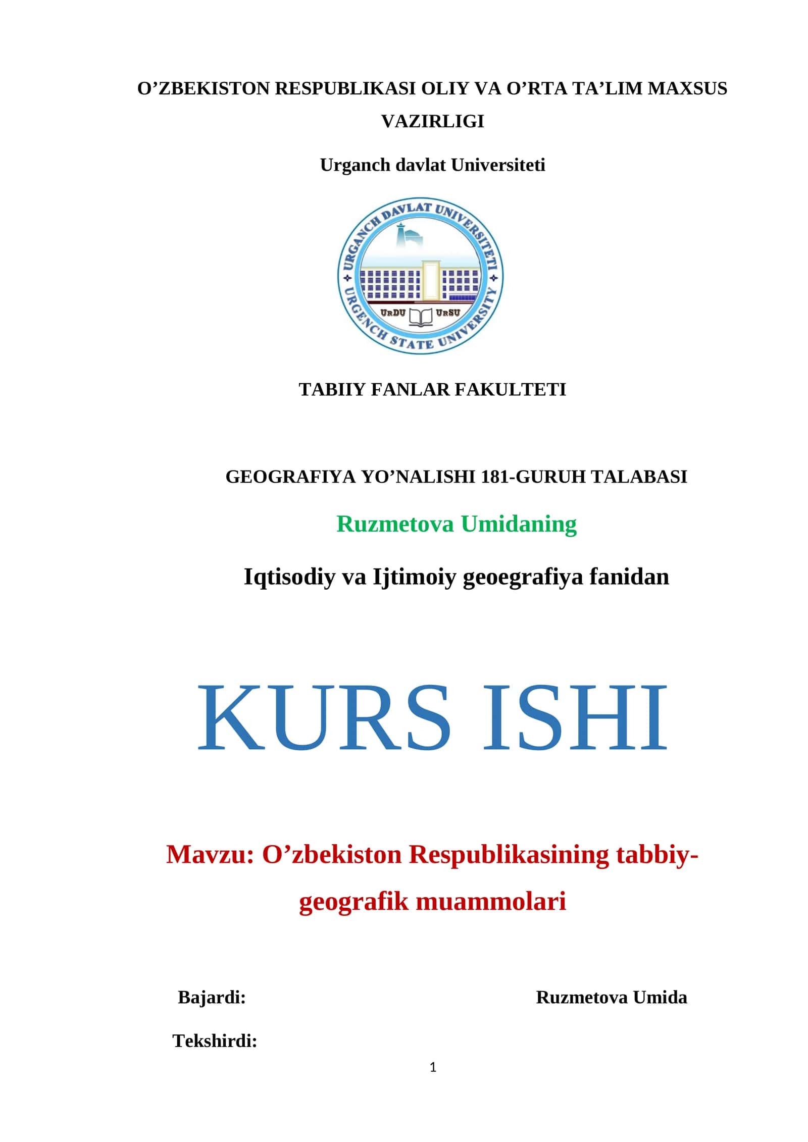 O’zbekiston Respublikasining tabbiy-geografik muammolari 1