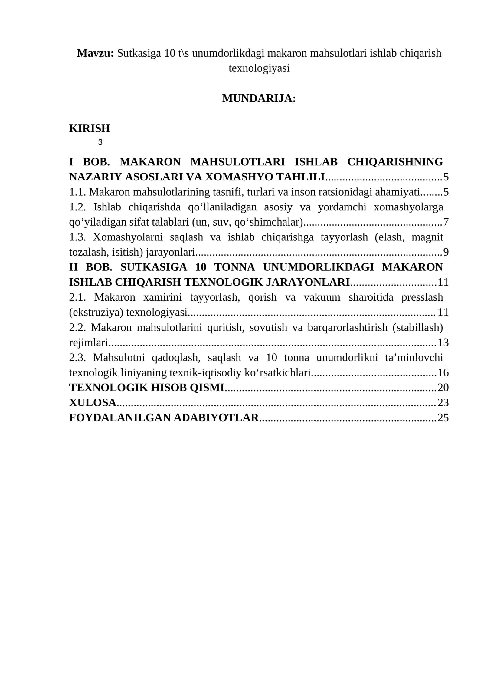 Sutkasiga 10 t\s unumdorlikdagi makaron mahsulotlari ishlab chiqarish texnologiyasi 1