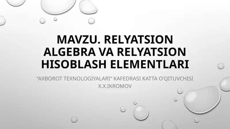 Relyatsionalgebra 1