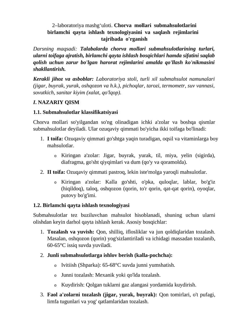 Chorva mollari submahsulotlari tahlili 1