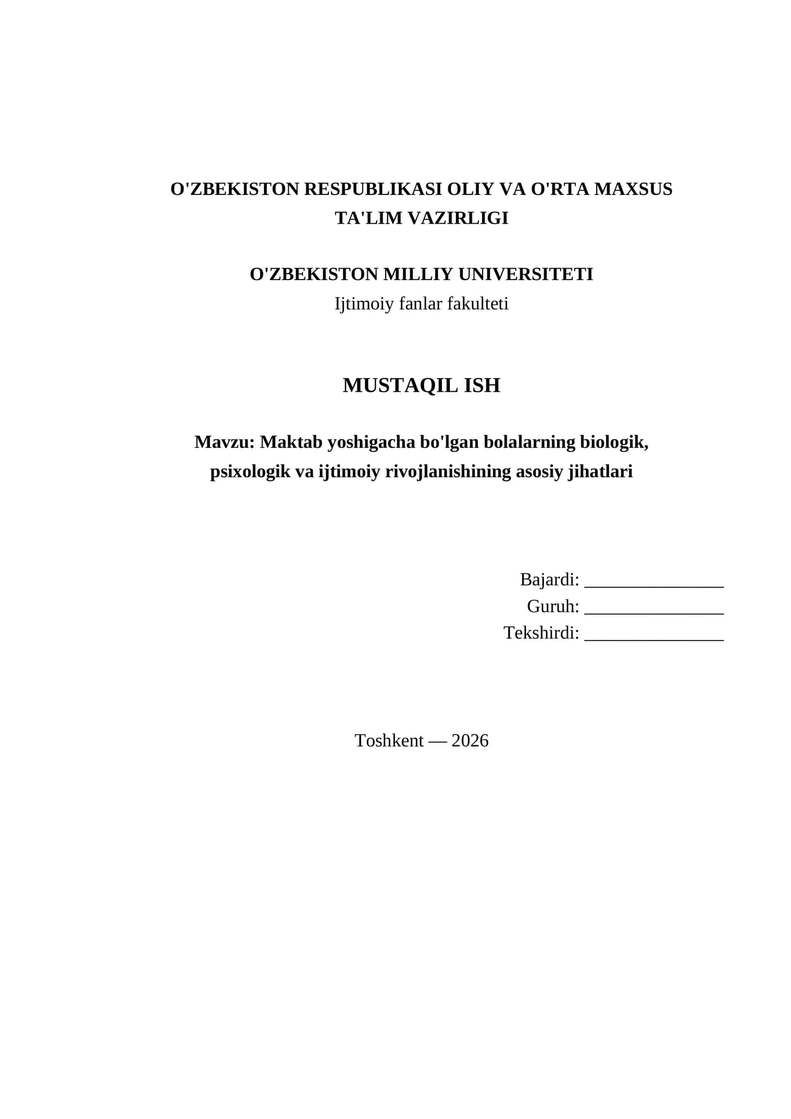 Maktab yoshigacha bo'lgan bolalarning biologik,
psixologik va ijtimoiy rivojlanishining asosiy jih 1