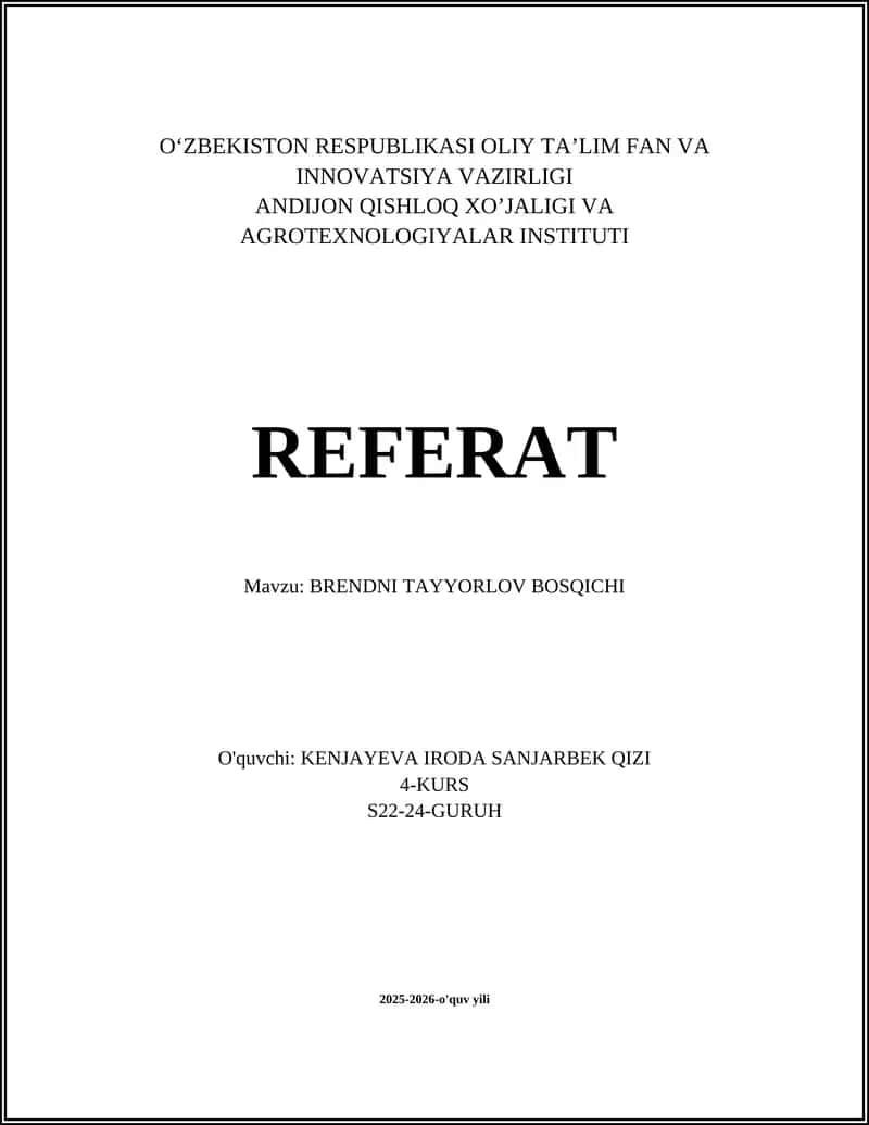 BRENDNI TAYYORLOV BOSQICHI 1