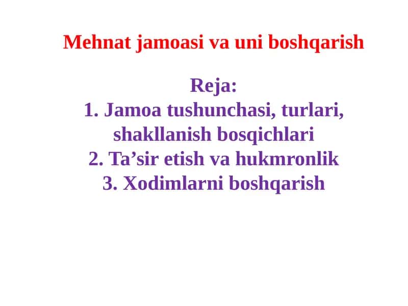 Mehnat jamoasi va uni boshqarish 1