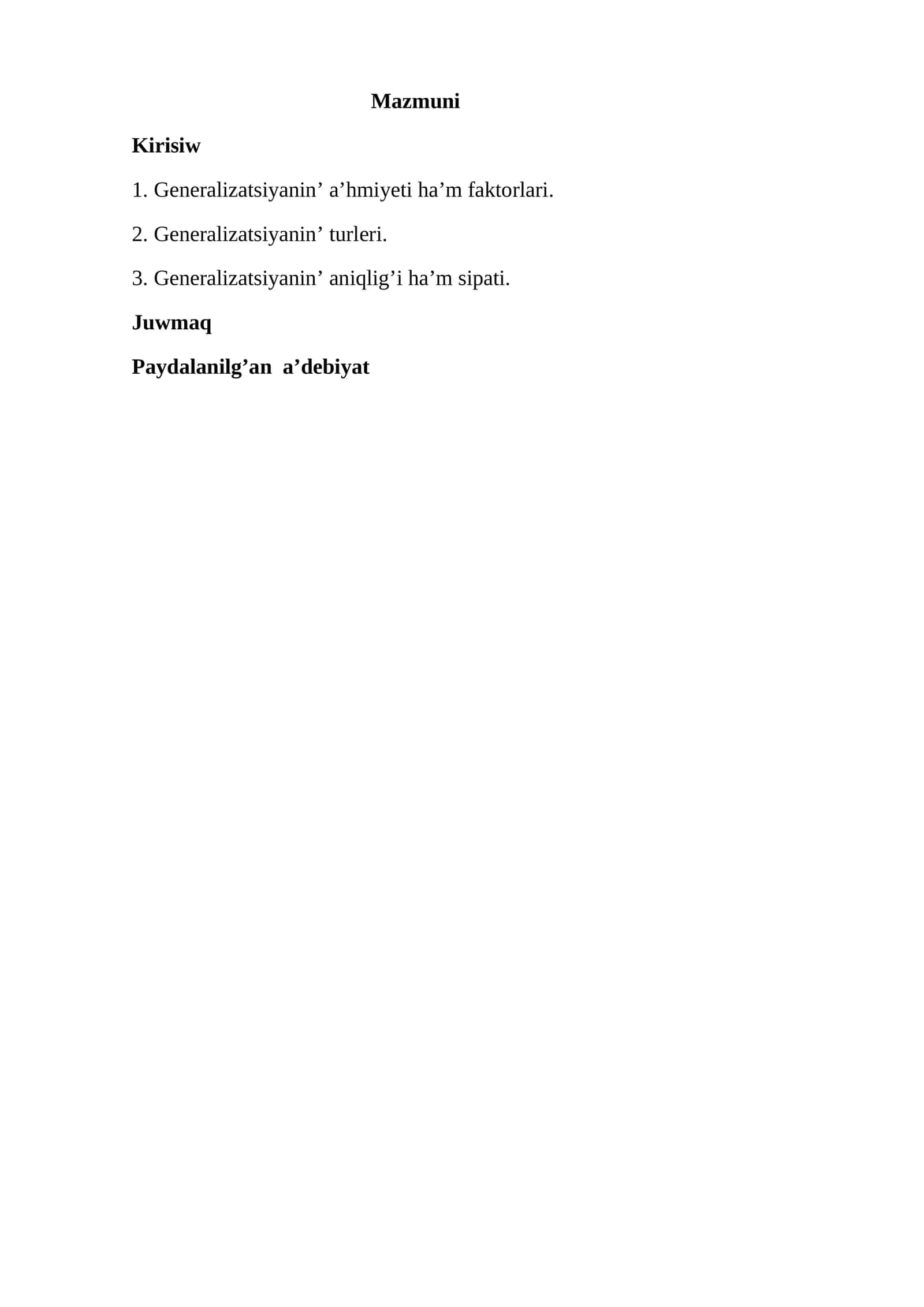 Generalizatsiyanin’ a’hmiyeti ha’m faktorlari 1