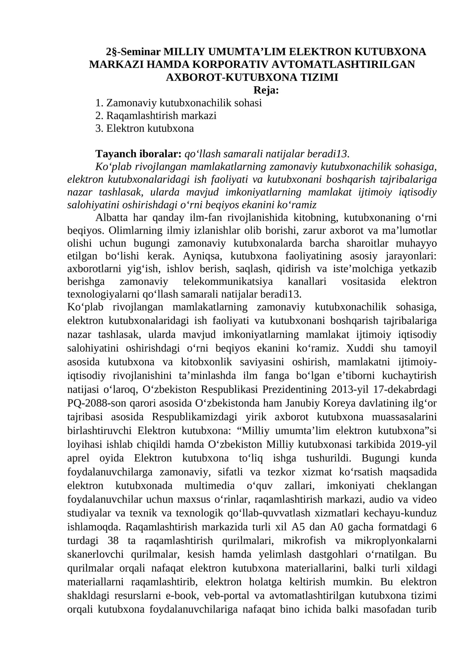 Zamonaviy Kutubxonachilik Sohasi 1