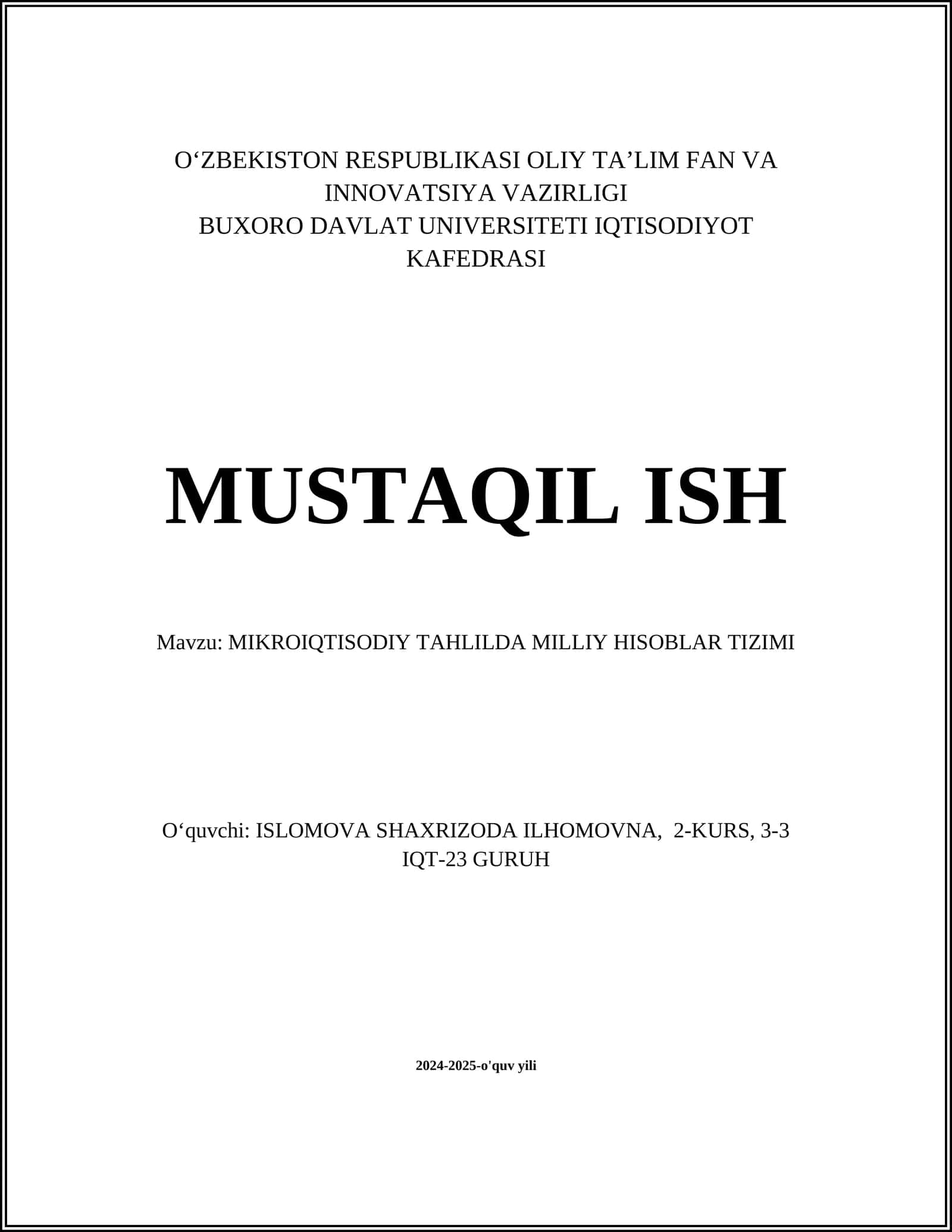MIKROIQTISODIY TAHLILDA MILLIY HISOBLAR TIZIMI 1