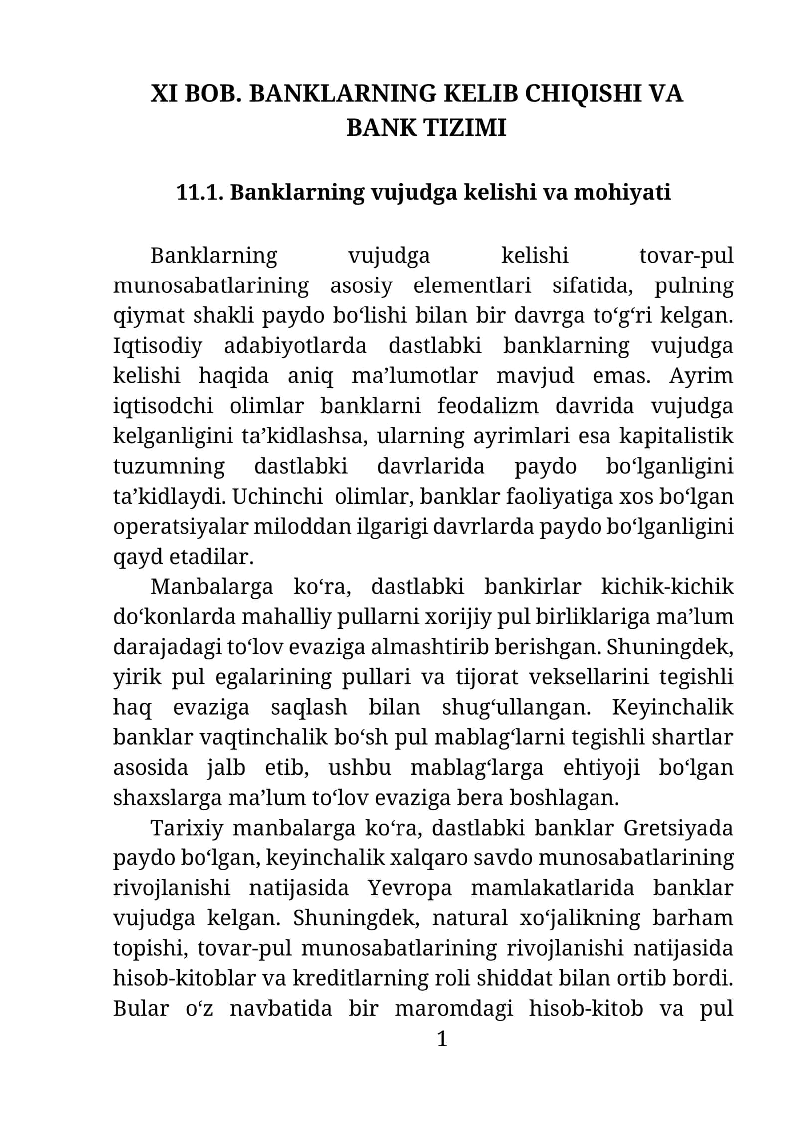 Banklarning Kelib Chiqishi va Bank Tizimi 1