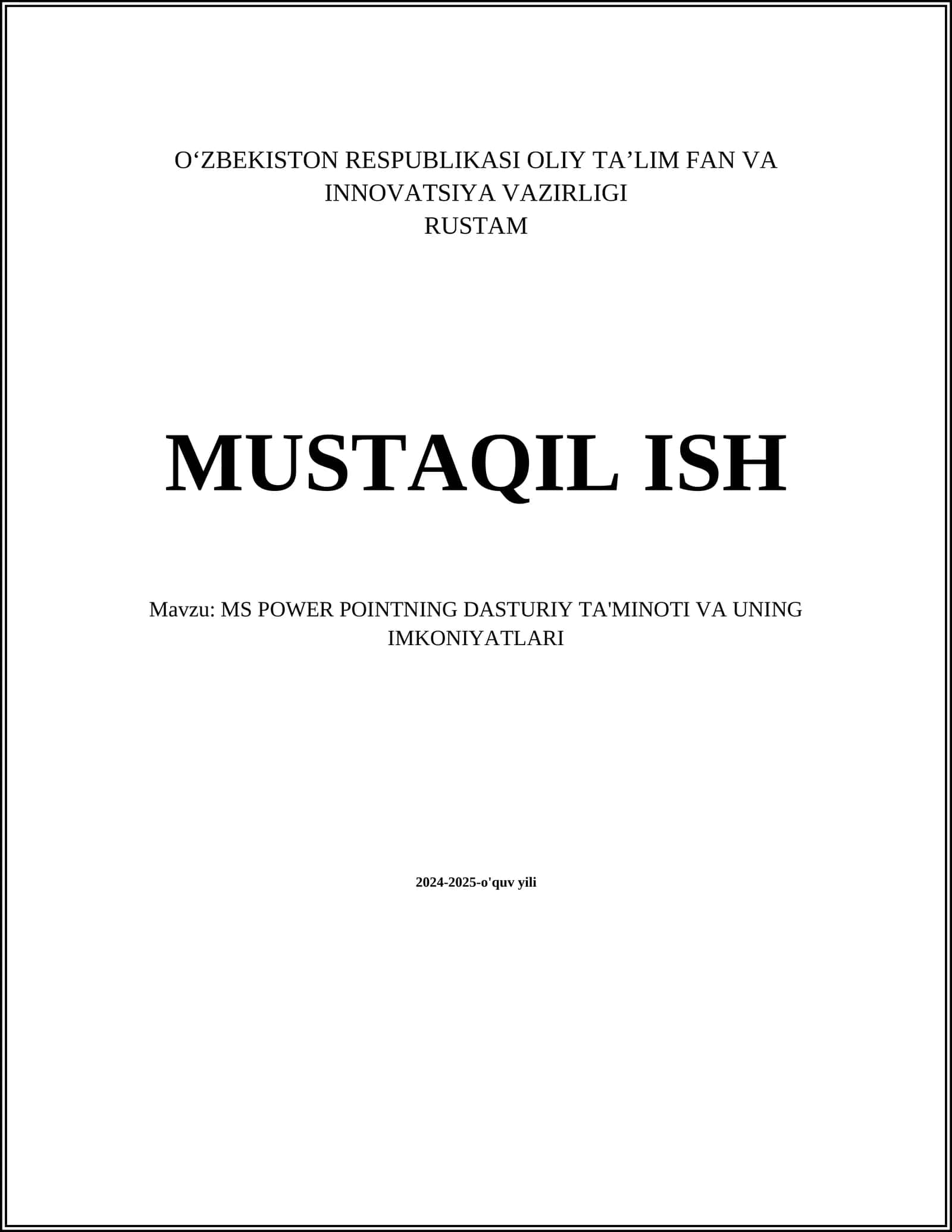 MS POWER POINTNING DASTURIY TA'MINOTI VA UNING IMKONIYATLARI 1