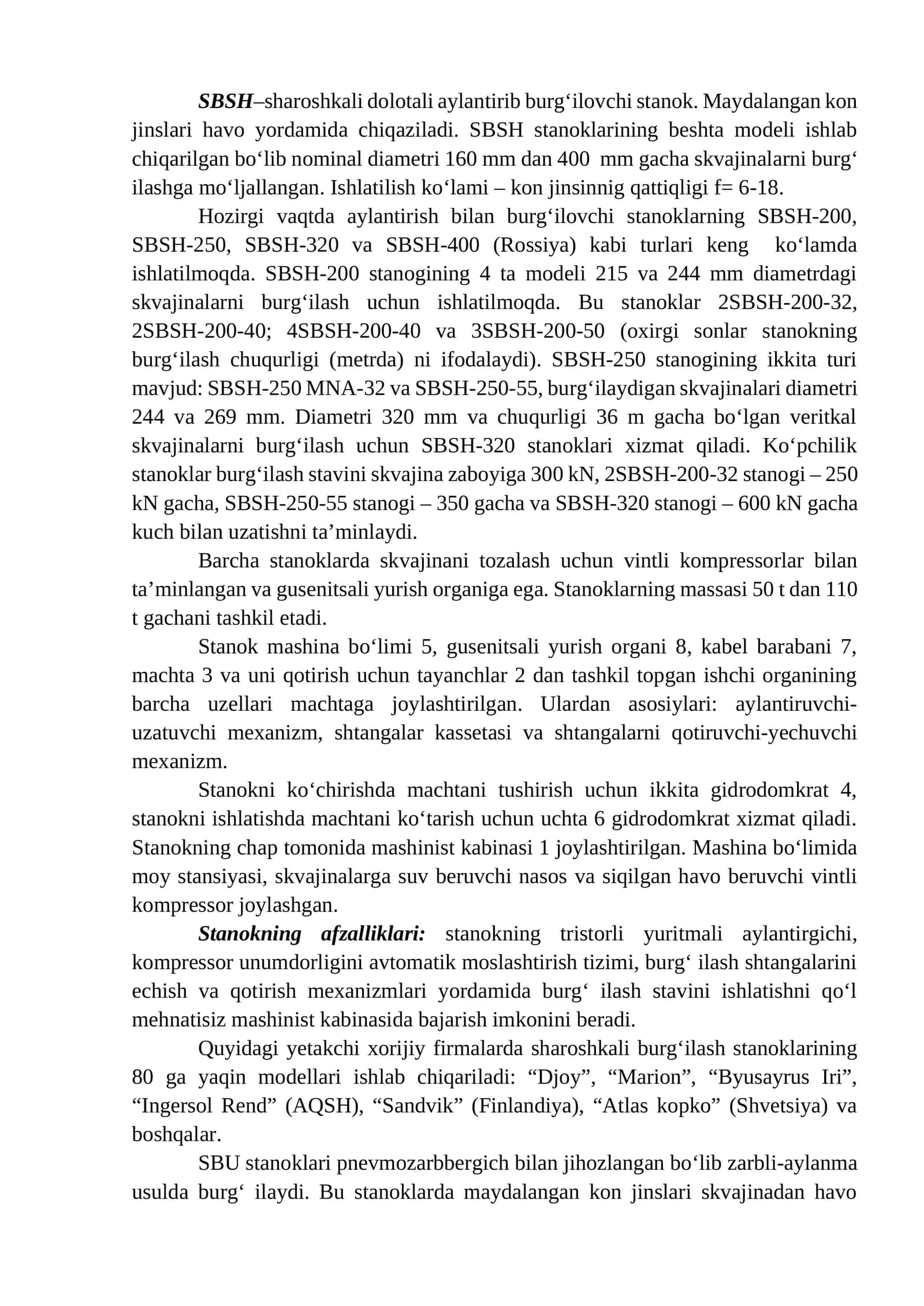 SBSH shartobali aylantirib burg‘ilovchi stanoklar 1