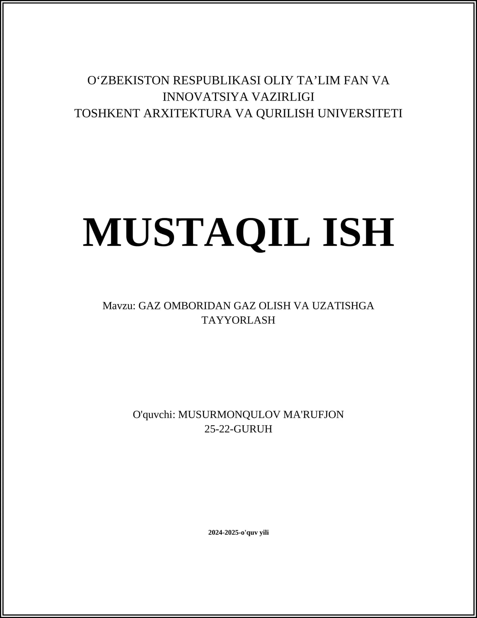 GAZ OMBORIDAN GAZ OLISH VA UZATISHGA TAYYORLASH 1