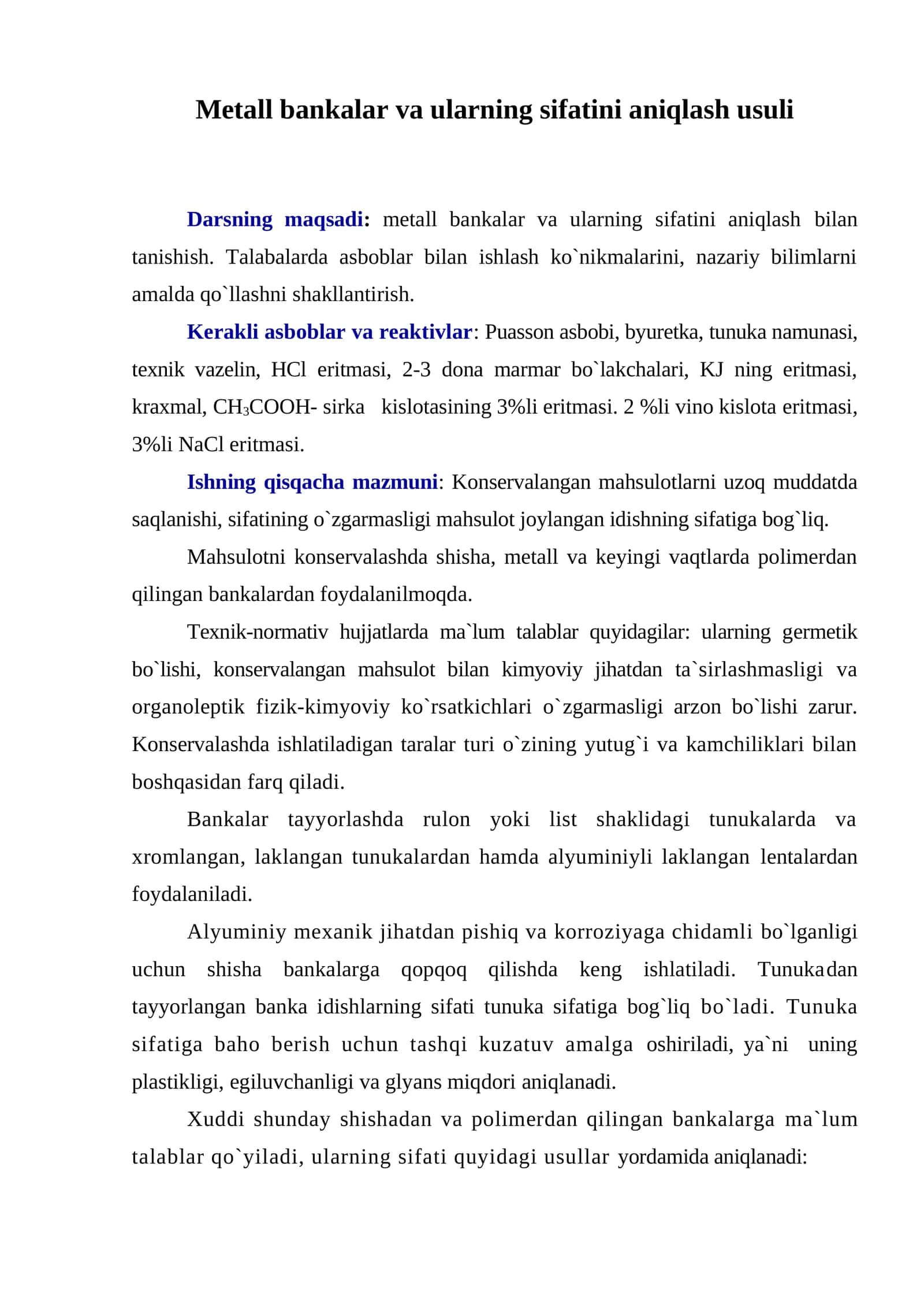 Metall bankalar va ularning sifatini aniqlash usuli 1