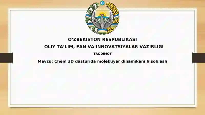 Chem3D dasturida molekulyar dinamikani hisoblash 1