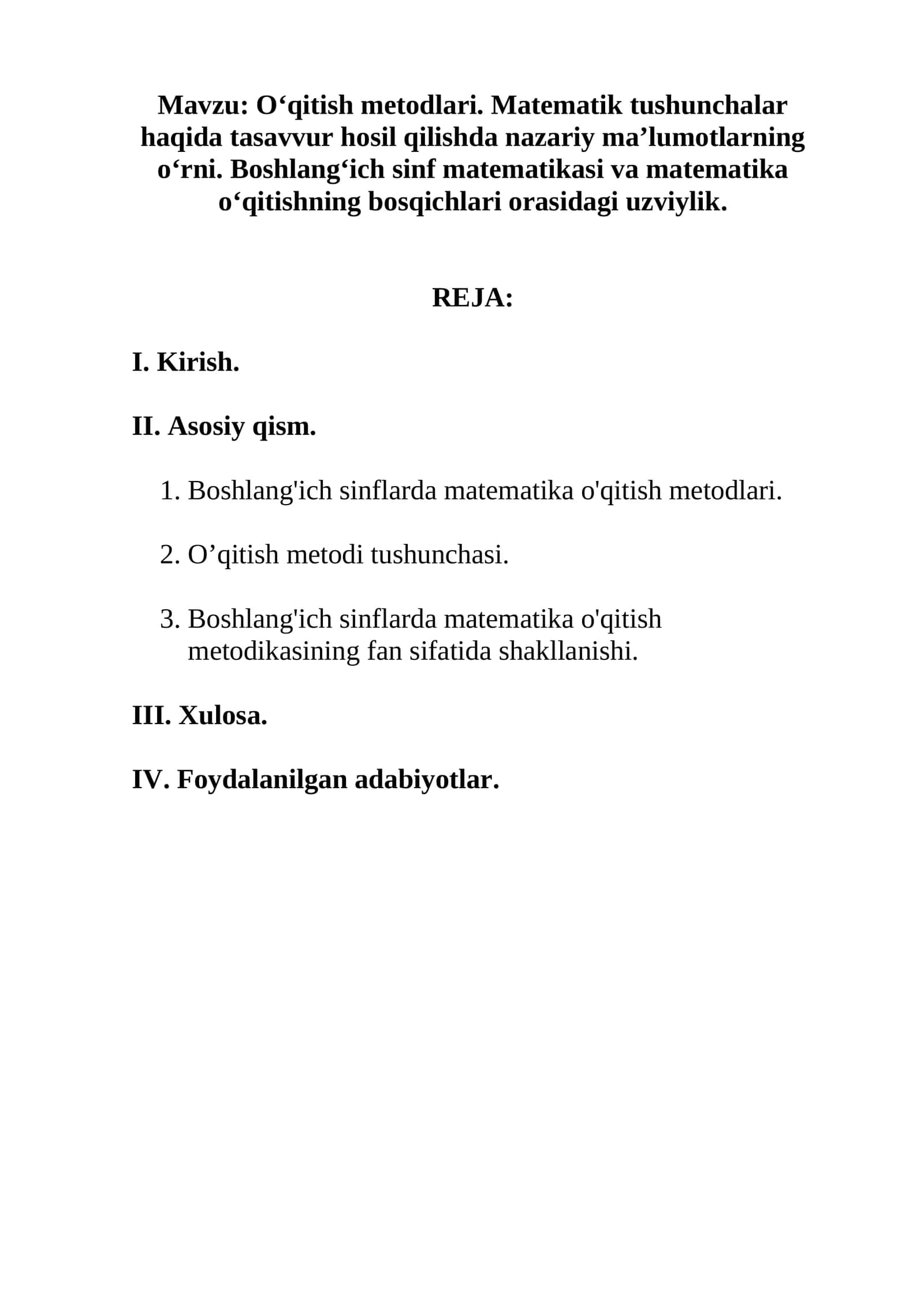Boshlang'ich sinflarda matematika o'qitish 1
