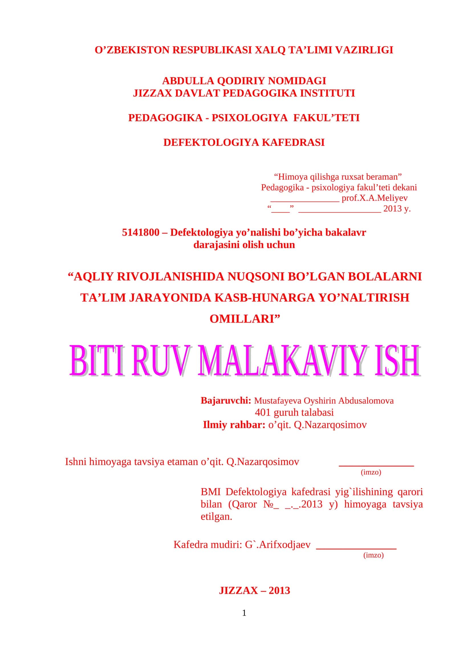Defektologiya yo’nalishi 1
