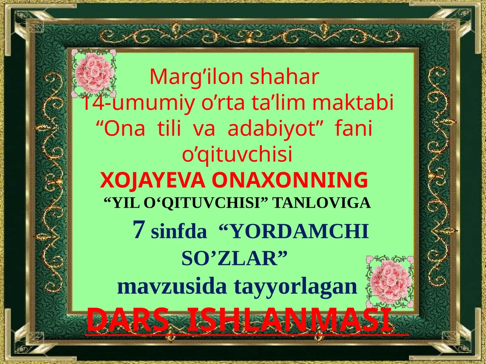 "YORDAMCHI SO’ZLAR" mavzusidatayyorlagan DARS ISHLANMASI 1