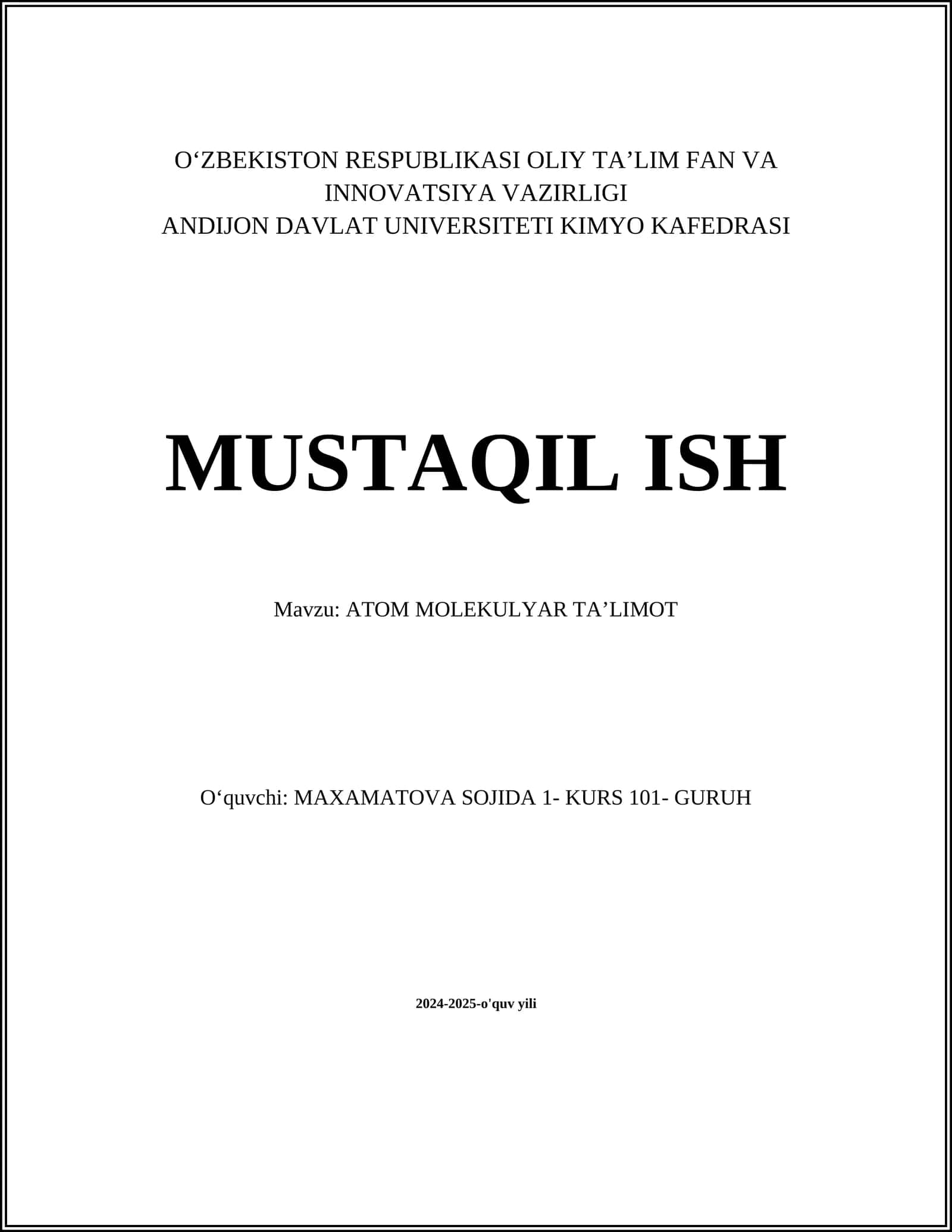ATOM MOLEKULYAR TAʼLIMOT 1