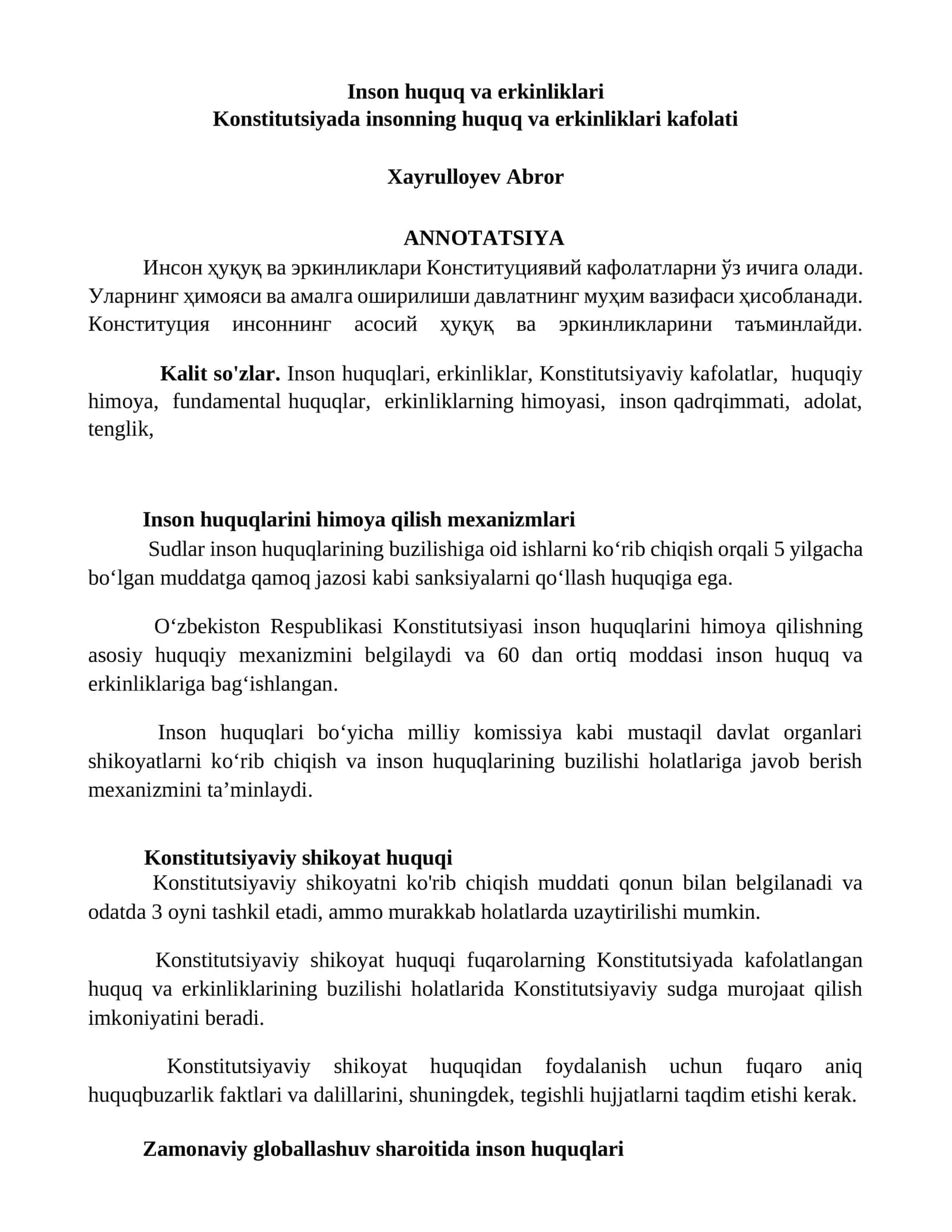 Inson huquq va erkinliklari 1