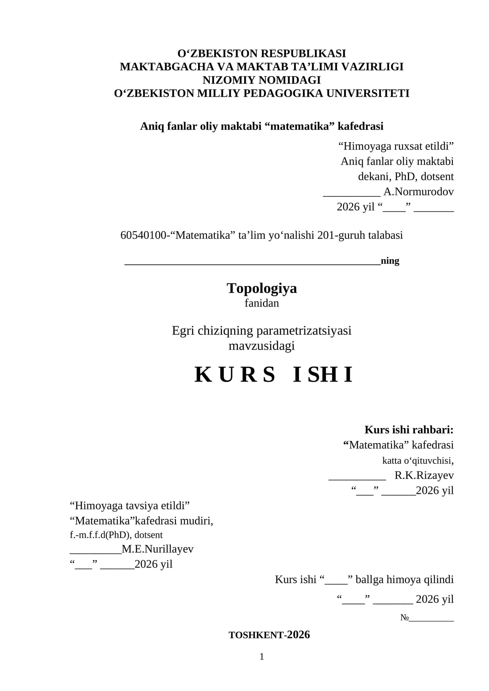 Egri chiziqning parametrizatsiyasi 1