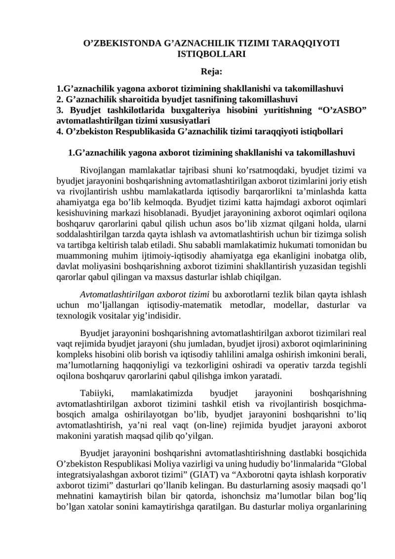 G’aznachilik Tizimi Taraqqiyoti 1