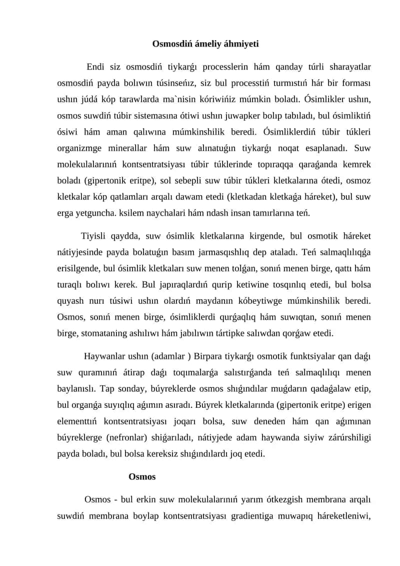 Osmosdiń ámeliy áhmiyeti 1