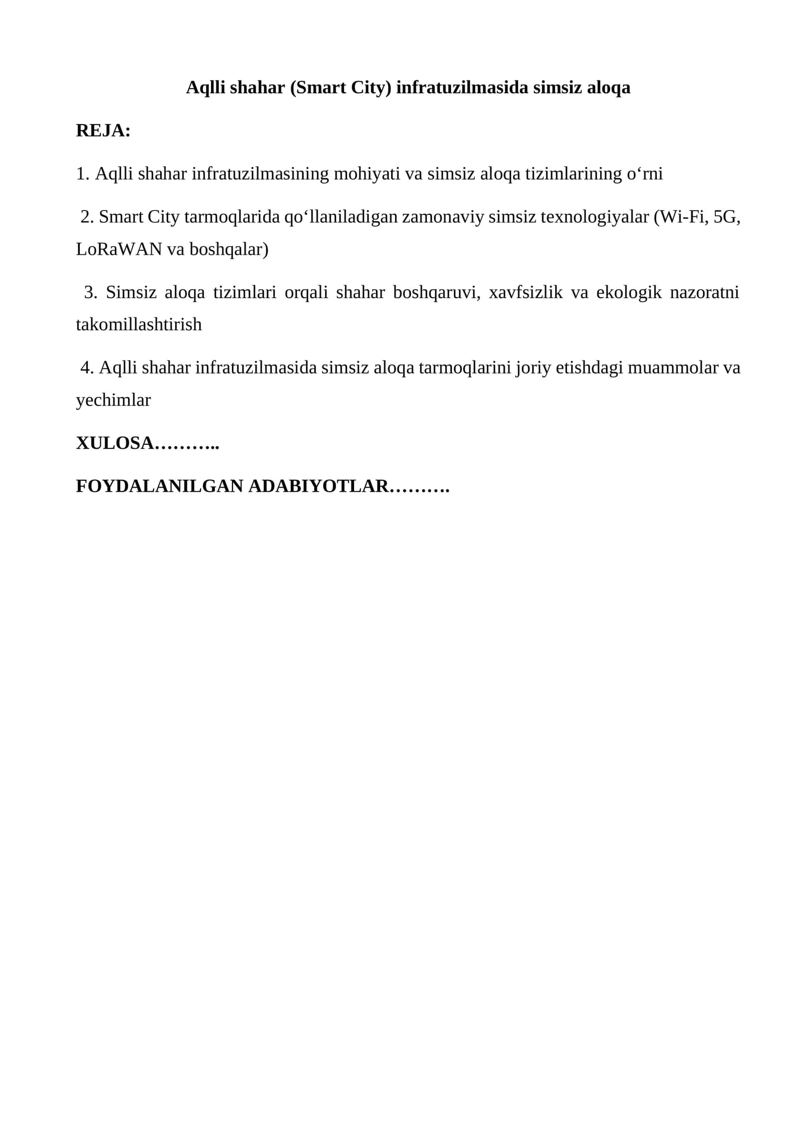 Aqlli shahar (Smart City) infratuzilmasida simsiz aloqa 1