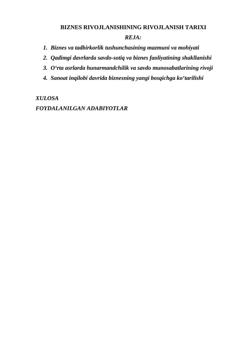 BIZNES RIVOJLANISHINING RIVOJLANISH TARIXI 1