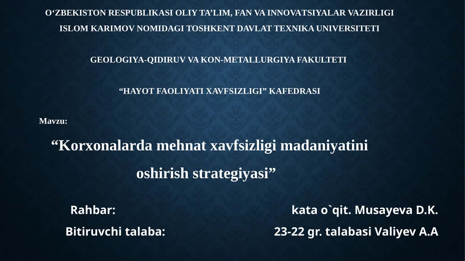 Korxonalarda mehnat xavfsizligi madaniyatini oshirish strategiyasi 1