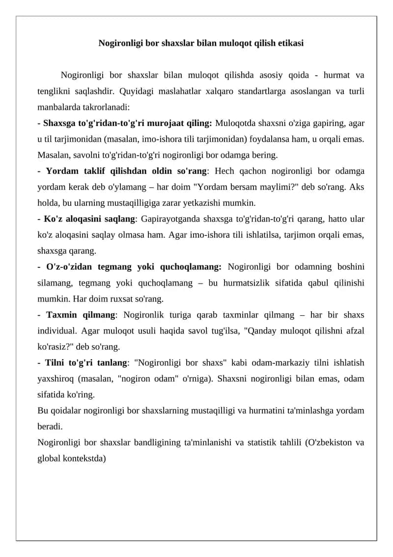 Nogironligi bor shaxslar bilan muloqot qilish etikasi 1