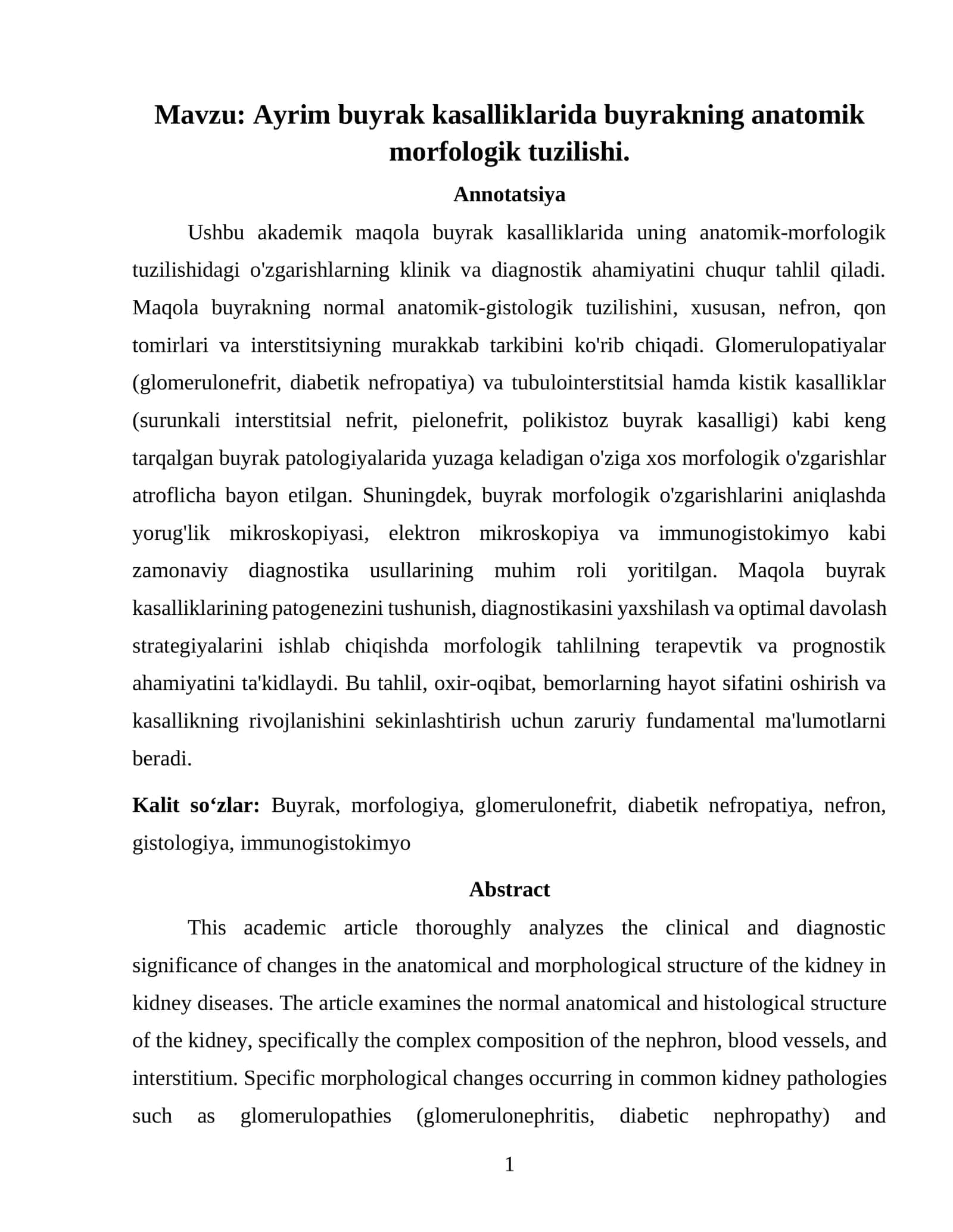 Buyrak kasalliklaridagi anatomik morfologik tuzilish 1