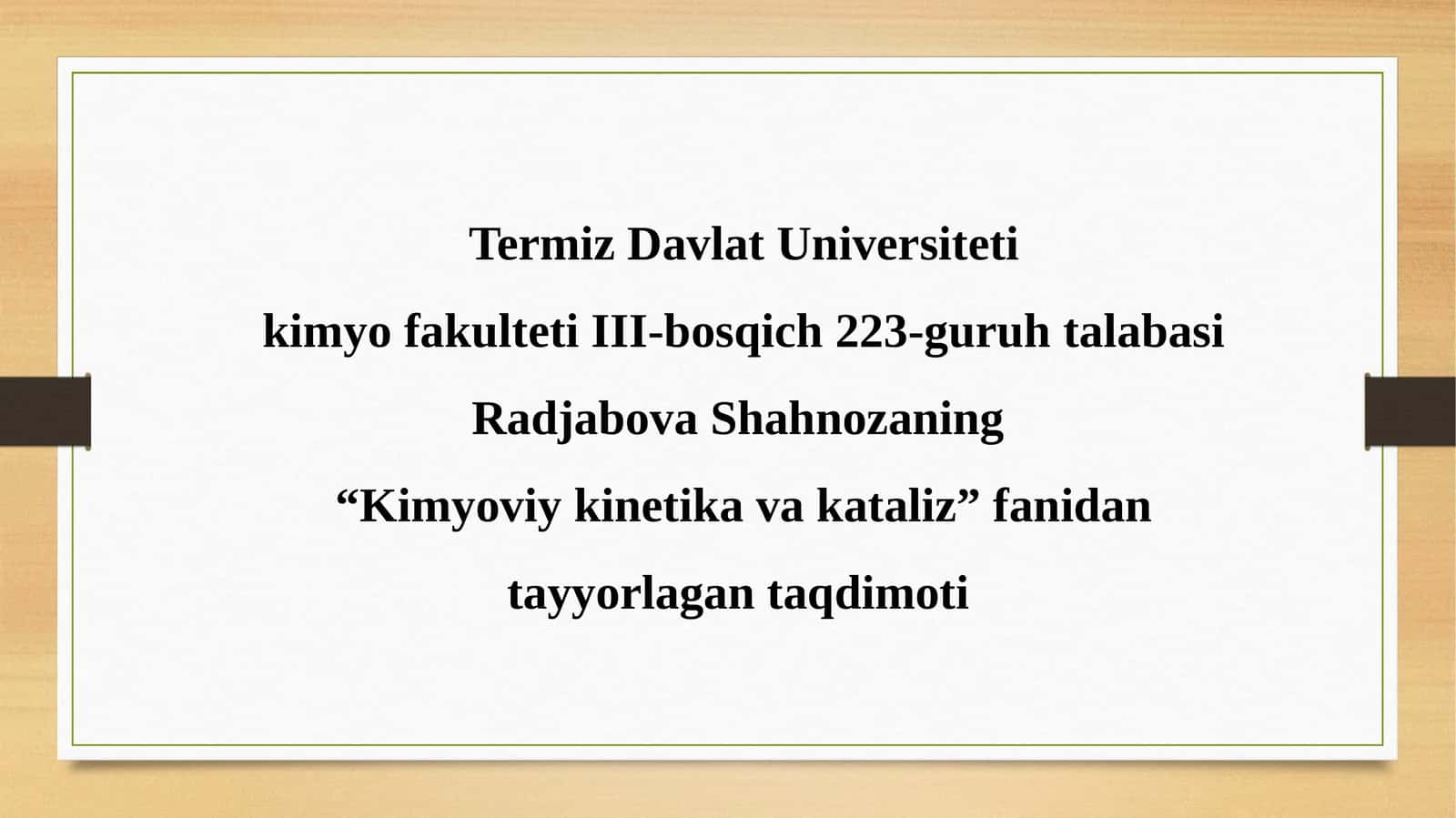 Kimyoviy kinetika va kataliz 1