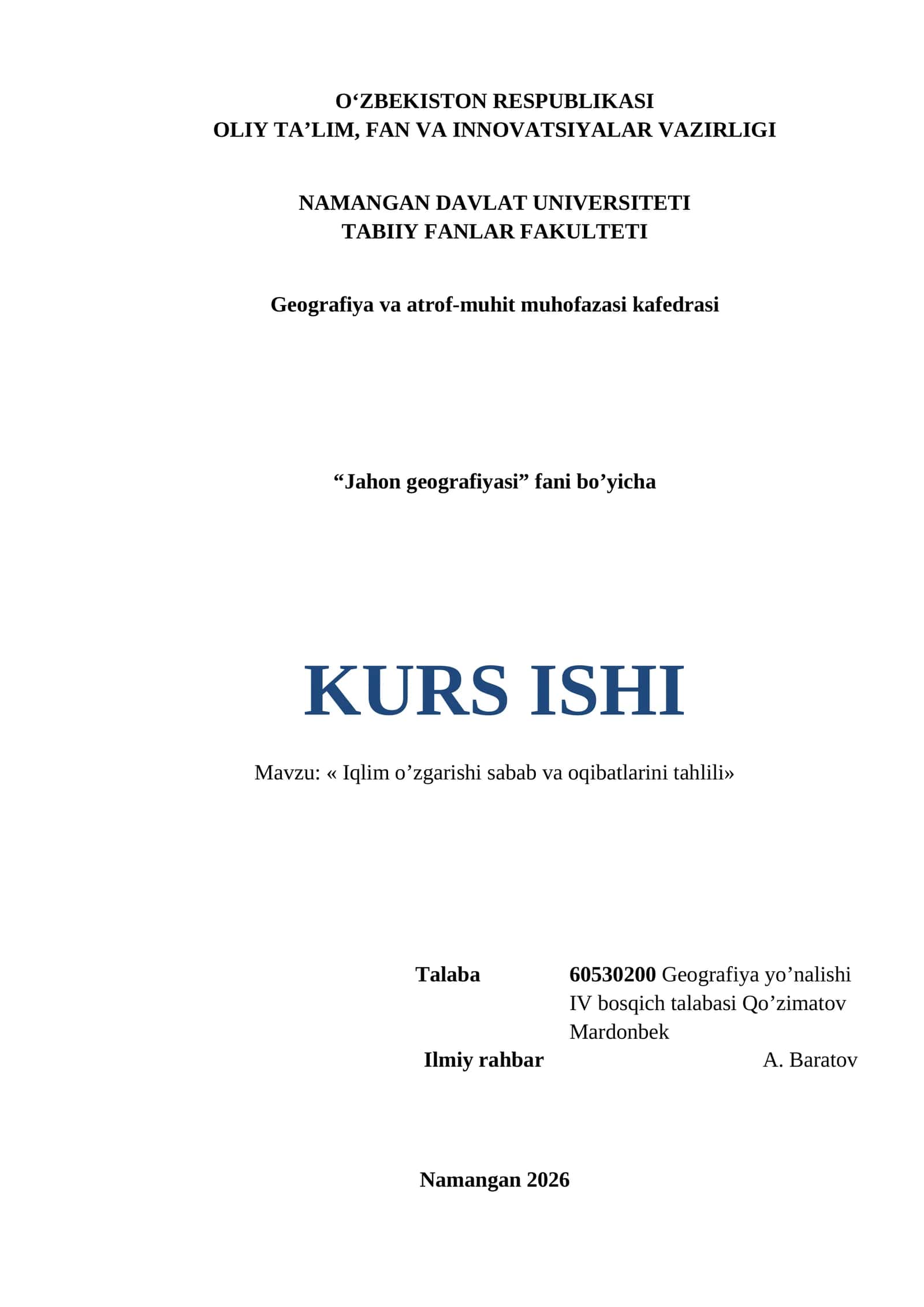 Iqlim o’zgarishi sabab va oqibatlarini tahlili 1