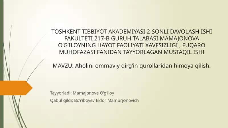 Aholini ommaviy qirg'in qurollaridan himoya qilish 1